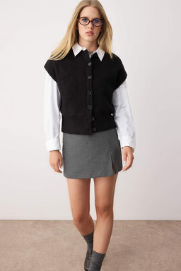 Siyah Yumusak Dokulu Basic Genis Kal?p Triko Yelek TWOAW26YE00011 - Trendyolmilla фото 2