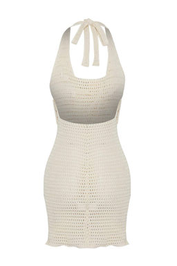 Trendyolmilla Ekru Cicek Detayl? Boyundan Baglamal? Triko Krose Plaj Elbisesi TBESS25EL00145  фото 13