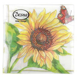 Салфетки бумажные Desna Design 24х24см, 1 слойные, 40 штук в упаковке, 100% целлюлоза, Подсолнух (Россия)