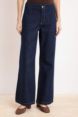 Koyu Mavi D_K_ML_ Kemer Detayl_ Normal Bel %100 Pamuk Wide Leg Jeans TWOSS26JE00020 - Trendyolmilla фото 4