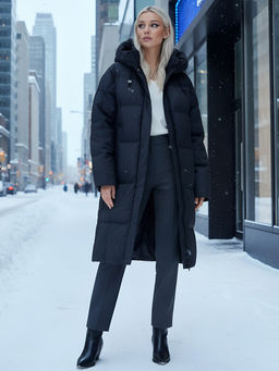 Пальто летучая мышь женское с капюшоном зимнее черного цвета 9619Ch - Mtforce фото 22