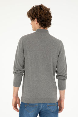 Свитер U.S. Polo Assn Slim Fit полуводолазка серый меланж из хлопка