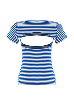 Mavi _izgili Fitted 2 Par_al_ Pencere Detayl_ Fitted Crop Esnek _rme T-Shirt TWOAW27TS00031 - Trendyolmilla фото 8