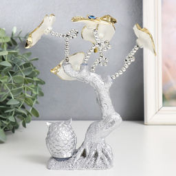 Фигурка от сглаза «Цветущее дерево, листья-сердце. Филин», серебро, 15×5.7×20 см