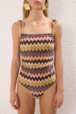 Trendyolmilla Etnik Desenli Kare Yaka Drapeli Simli Regular Mayo TBESS25MA00108  фото 4