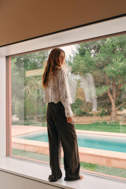 FLOWING DENIM-EFFECT TROUSERS - Zara фото 3