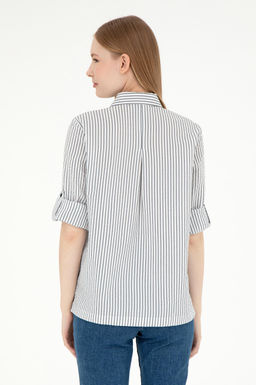 Женская темно-синяя рубашка в полоску с длинным рукавом Неожиданная скидка в корзине - U.s. polo assn фото 5