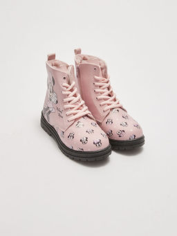 Minnie Mouse Lisansl? Deri G?r?n?ml? Kal?n Taban K?z ?ocuk Bot