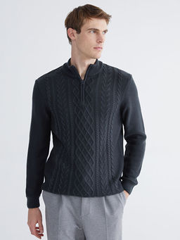 Fermuarl? Dik Yaka Erkek Triko Kazak