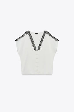 CONTRAST LACE SATIN BLOUSE - Zara фото 8