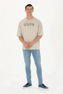 Мужская бежевая футболка оверсайз с круглым вырезом Неожиданная скидка в корзине - U.s. polo assn фото 4