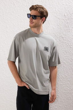 TRENDYOL MAN Antrasit Unisex Oversize/Genis Kesim Bask?l? %100 Pamuk T-Shirt TMNSS25TS00031 - Trendyolmilla фото 2