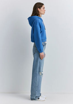 Mavi Patch Logo Kapusonlu Mavi Crop Sweatshirt  фото 5