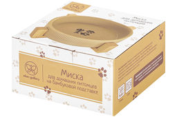 Миска для домашних питомцев 300 мл 12,5*12,5*6 см, с бамбуковой подставкой, бежевая - Elan gallery фото 9