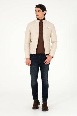 Мужская бежевая кожаная куртка - U.s. polo assn фото 4