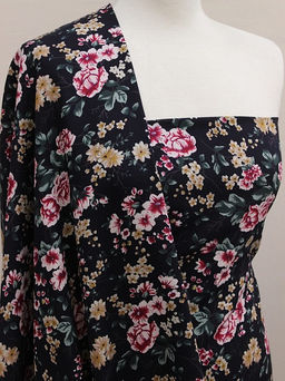 Штапель Цветочный фокстрот цв.чернильно-черный, ш.1.44м, вискоза-100%, 90гр/м.кв - Купава фото 2