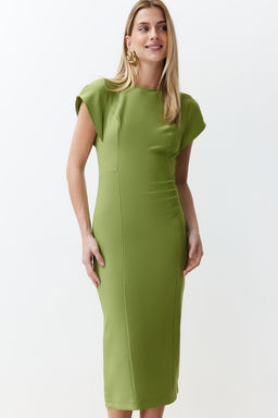 Yesil Vucudu Saran Dusuk Kol Bisiklet Yaka Midi Kalem Etek Dokuma Elbise TWOSS24EL00608 - Trendyolmilla фото 3