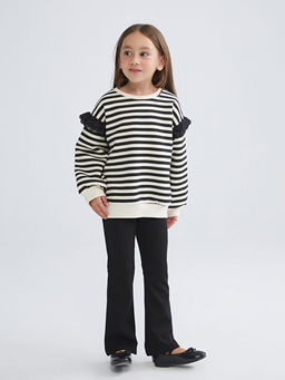 Bisiklet Yaka ?izgili K?z ?ocuk Sweatshirt