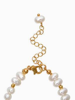 Браслет жемчуг «Рисинки с сердцем», белый в золоте