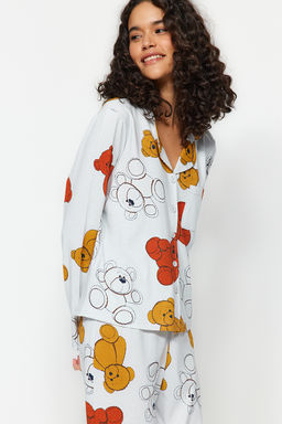 Trendyolmilla Ekru %100 Pamuklu Ay?c?kl? Gomlek-Pantolon Orme Pijama Tak?m? THMAW24PT00002  фото 37