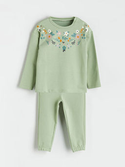 ?i?ekli K?z Bebek Ti??rt ve Pantolon 2li