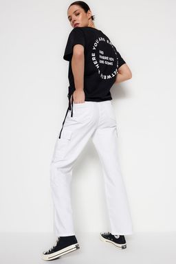 TRENDYOLMILLA Beyaz %100 Pamuk S?rt Bask?l? Buzgulu Oversize/Genis Kesim Bisiklet Yaka T-Shirt TWOSS23TS00150  фото 14