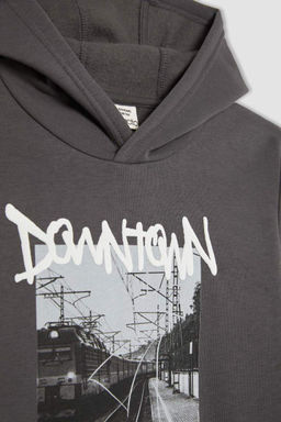 Толстая толстовка с капюшоном и принтом для мальчиков - Defacto фото 6