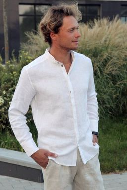 Рубашка льняная мужская со стойкой