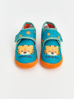 Bask?l? Erkek Bebek Ev Ayakkab?s?