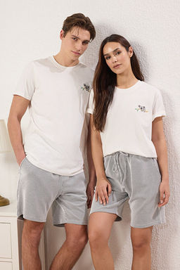 Siyah Unisex Ekru Regular Fit Koala Nak__l_ _izgili _rme Pijama Tak_m_ TMNSS25PT00007