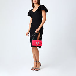 Сумка-клатч женская вечерняя на магните, на цепочке, с декоративной пряжкой, фуксия