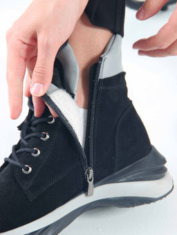 Ботинки 261.uno2bl. черный серый замша/Байка