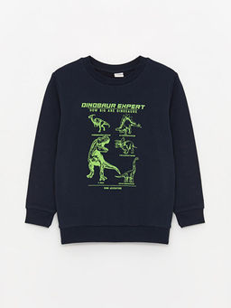 Bisiklet Yaka Bask?l? Uzun Kollu Erkek ?ocuk Sweatshirt