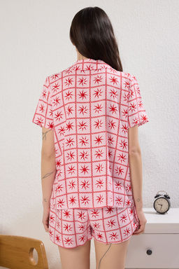 Trendyolmilla Pembe Gunes Desenli Viskon Sortlu Dokuma Pijama Tak?m? THMSS25PT00280  фото 4
