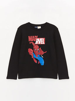 Bisiklet Yaka Spiderman Bask?l? Uzun Kollu Erkek ?ocuk Ti??rt
