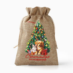 Цена за 5 шт. Мешочек новогодний подарочный с термонаклейкой Счастливых мгновений, 16?24 см 1.5 см