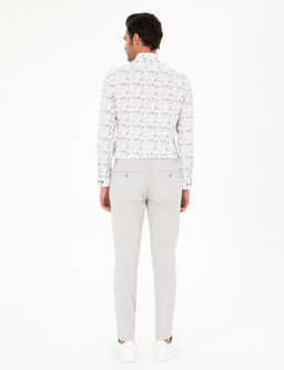 Светло-серые узкие брюки из плотной ткани с кружевом на талии - Cacharel фото 4