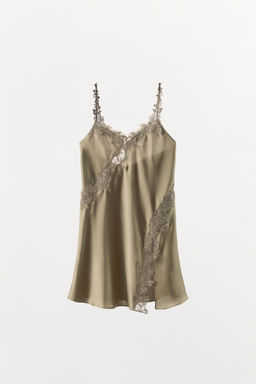 VESTIDO CORTO SATINADO ENCAJE / Gris topo - Zara фото 5