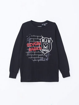 Bisiklet Yaka Be?ikta? Bask?l? Uzun Kollu Erkek ?ocuk Pijama Tak?m?