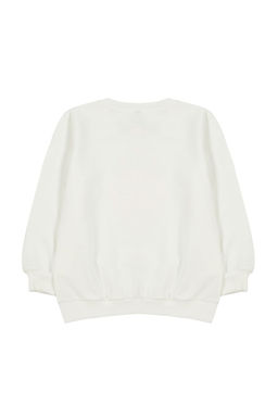 Ekru*001 K?z Cocuk Mevsimlik-Ince Cilek Desenli Orme Sweatshirt TKDAW25SW00001