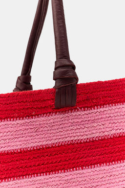 BOLSO YUTE PIEL RAYAS / Rojo - Zara фото 3