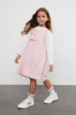 Fusya K?z Cocuk Kurdaleli Regular Bask?l? Pamuklu Orme Elbise TKDAW25EL00002 - Trendyolmilla фото 7