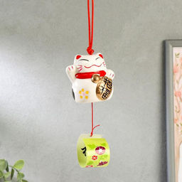 Сувенир керамика колокольчик Манэки-нэко белый 6х6,5х5,5 см