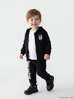 Be?ikta? Bask?l? Erkek Bebek Kap??onlu Sweatshirt ve E?ofman Alt?