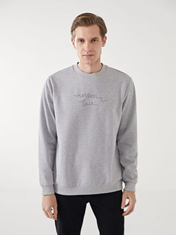 Bisiklet Yaka Uzun Kollu Bask?l? Erkek Sweatshirt