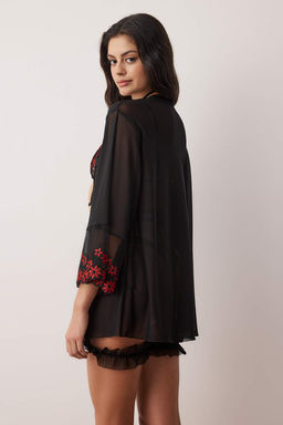 Siyah Sabahl?kl? Cicekli Tul Bacak Bantl? Kaps?z Ic Camas?r? Tak?m? THMAW26CC00029 - Trendyolmilla фото 4