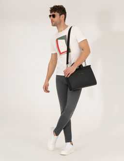 Ekru Slim Fit Bask_l_ Bisiklet Yaka Ti__rt