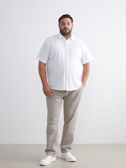 B?y?k Beden Regular Fit K?sa Kollu Keten Kar???ml? Erkek G?mlek