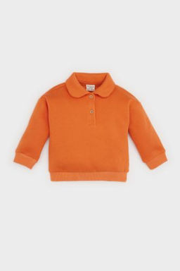 K?z Bebek Bebe Yaka Dugmeli Ici Yumusak Tuylu Sweatshirt