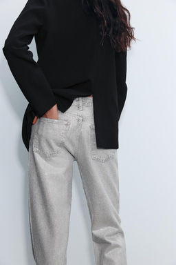 JEANS TRF WIDE LEG BRILLOS MID-WAIST - Zara фото 4